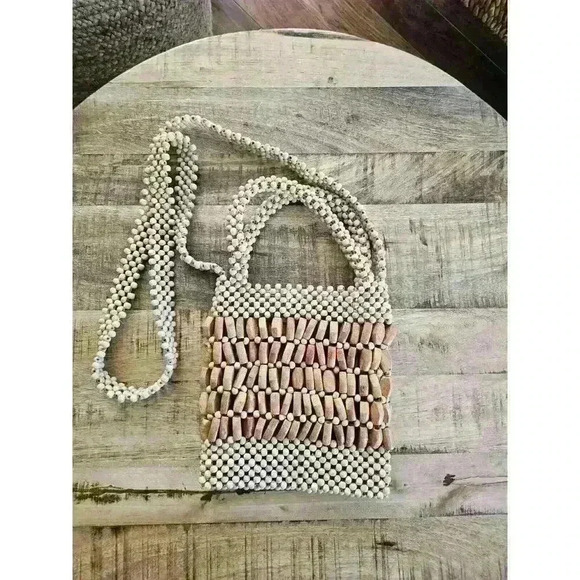 Straw Studios 100% Wooden Beaded Crossbody Purse Boho Tropical Beach - Picture 1 of 10